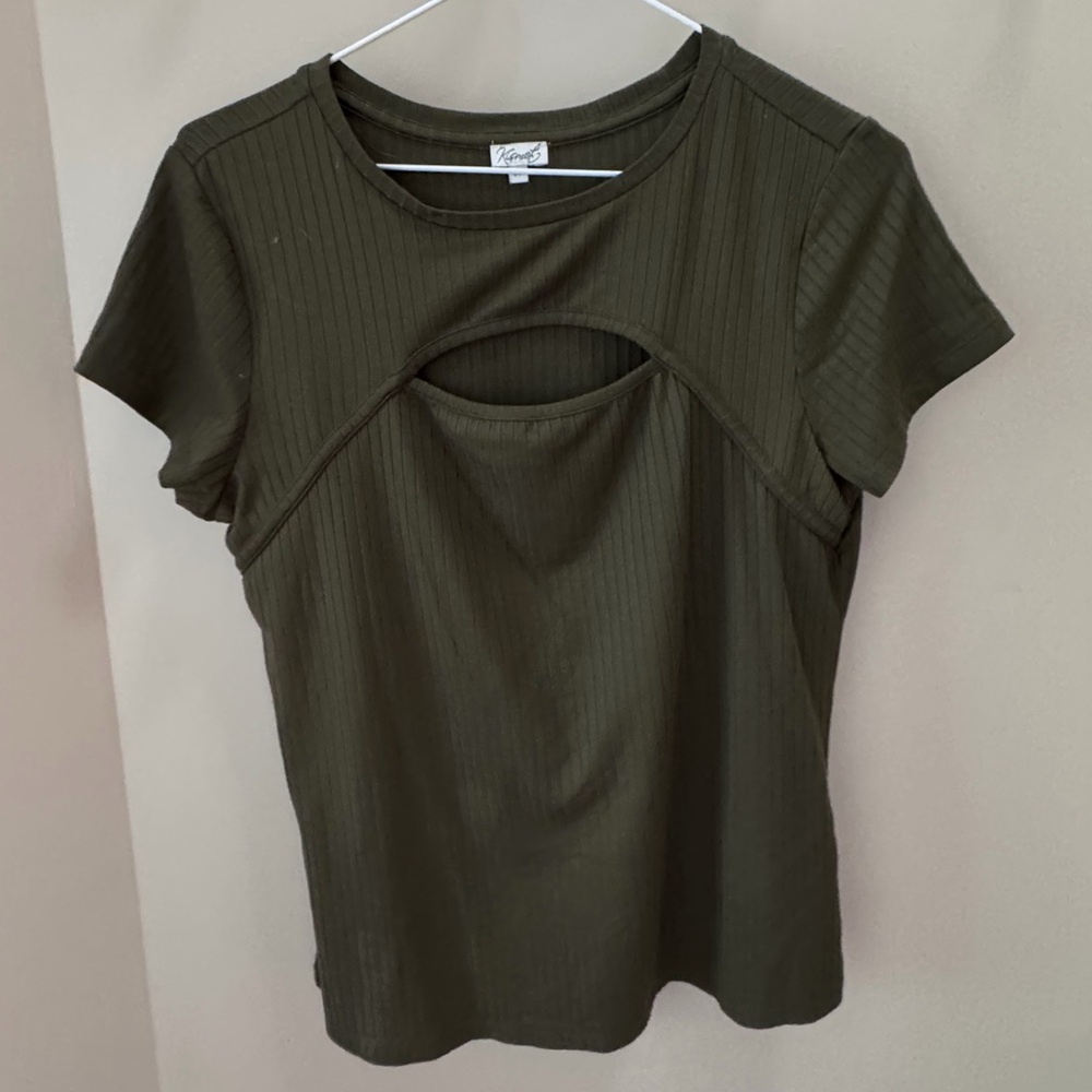 Kismet Dark Green Ribbed Short Sleeve Top